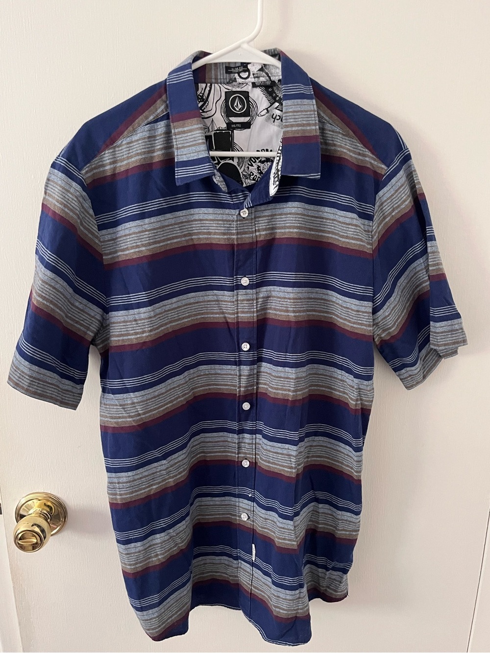Volcom Vorzy Slim Fit Blue Striped Short Sleeve Button Down Menโs Size XXL